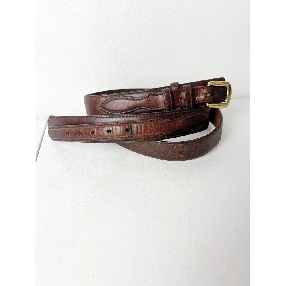 Vtg Brighton Brown Leather Belt Ranger 42 Raised Overlay Brass Western Cowboy